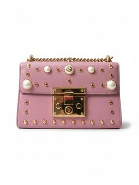 Gucci Padlock Pearl Stud Pink Leather Shoulder Bag Authentic
